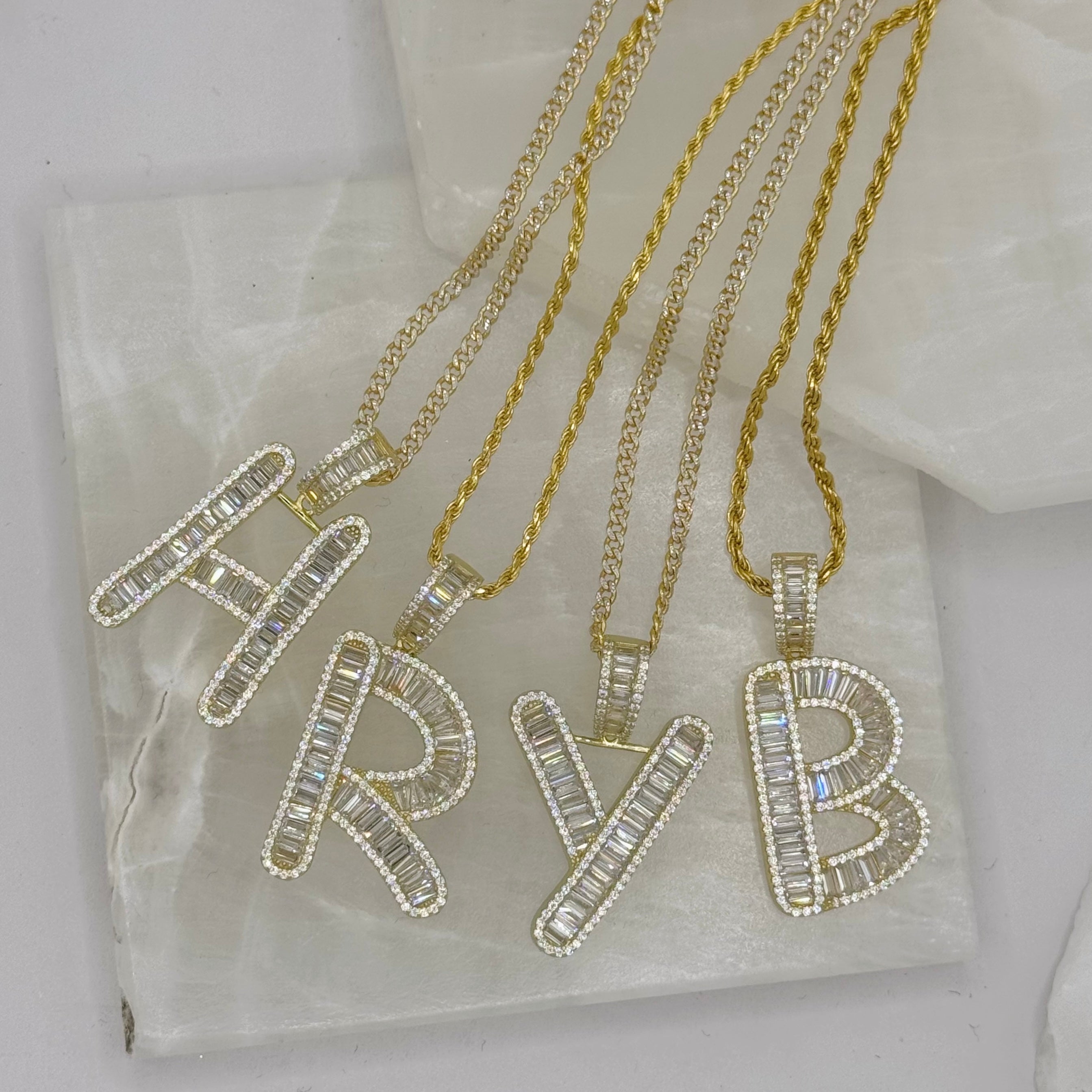 GOLD INITIAL CRYSTAL BAGUETTE necklace