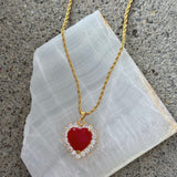 CRYSTAL HEART RED JADE necklace