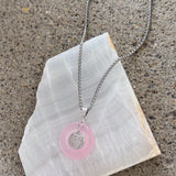 SILVER GOOD FORTUNE 25MM PINK JADE necklace