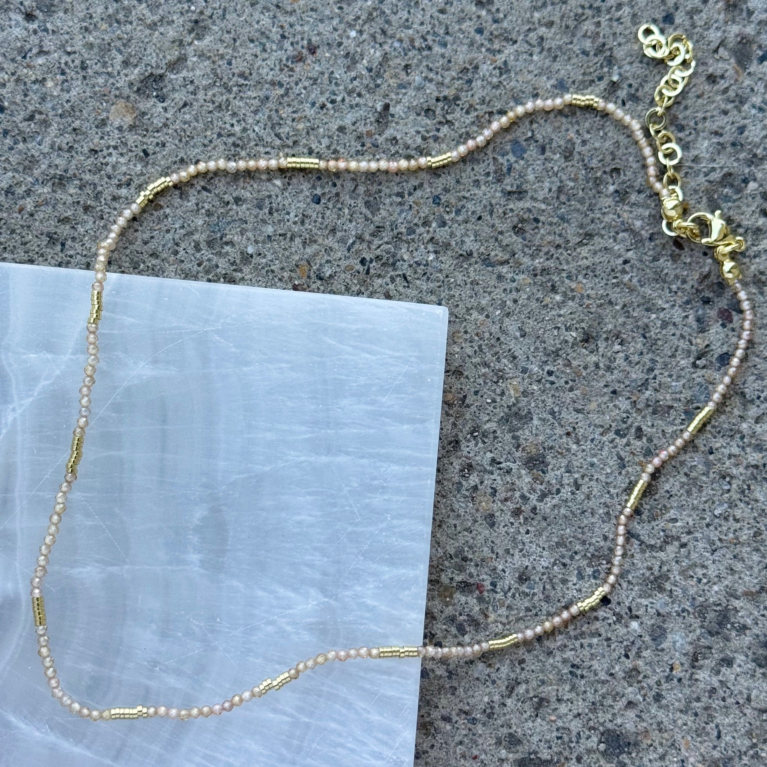 DIAMOND CUT SMOKY QUARTZ MICRO BEADED necklace