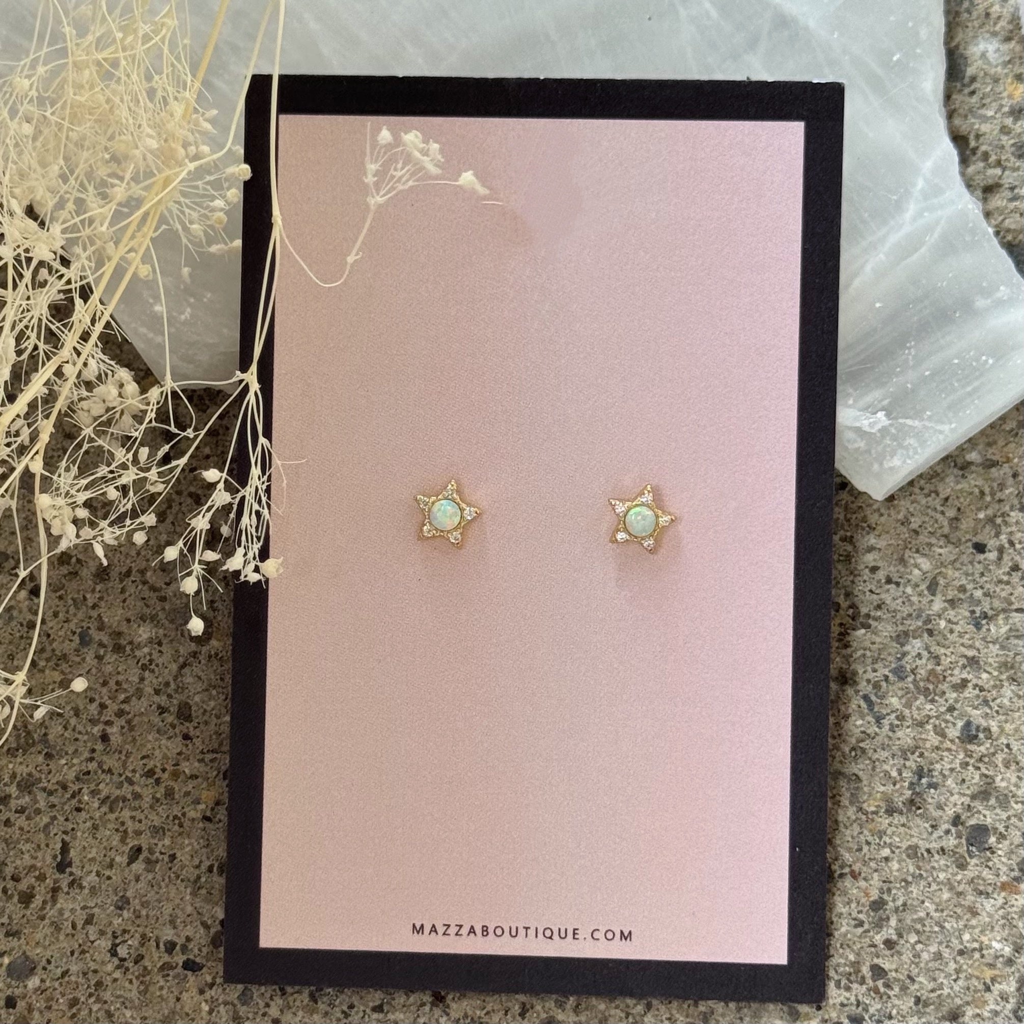 GOLD OPAL STAR STUD earrings