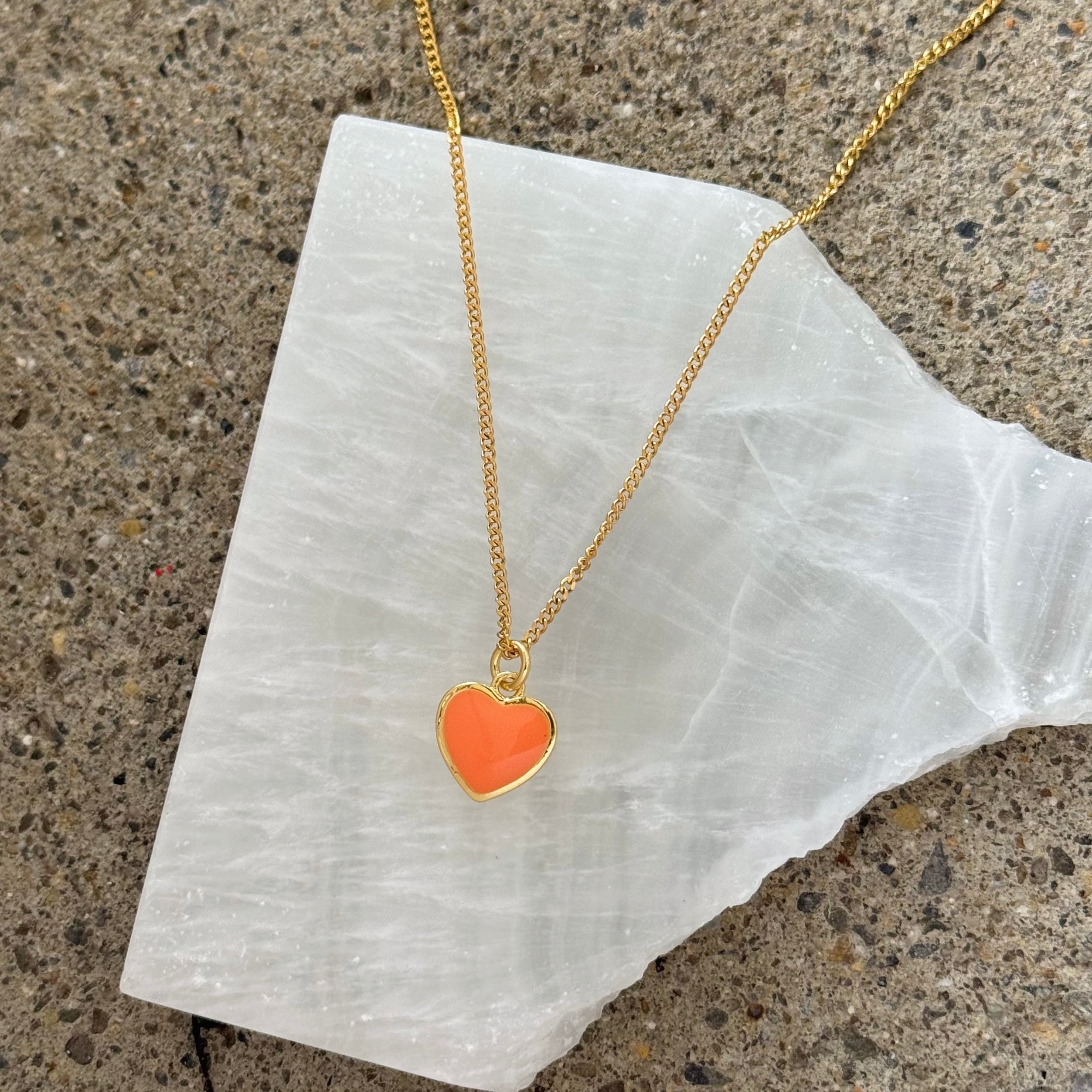 ORANGE ENAMEL HEART SUPER MINI necklace