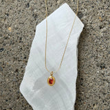 GOLD OVAL RED CRYSTAL SUPER MINI STEEL necklace