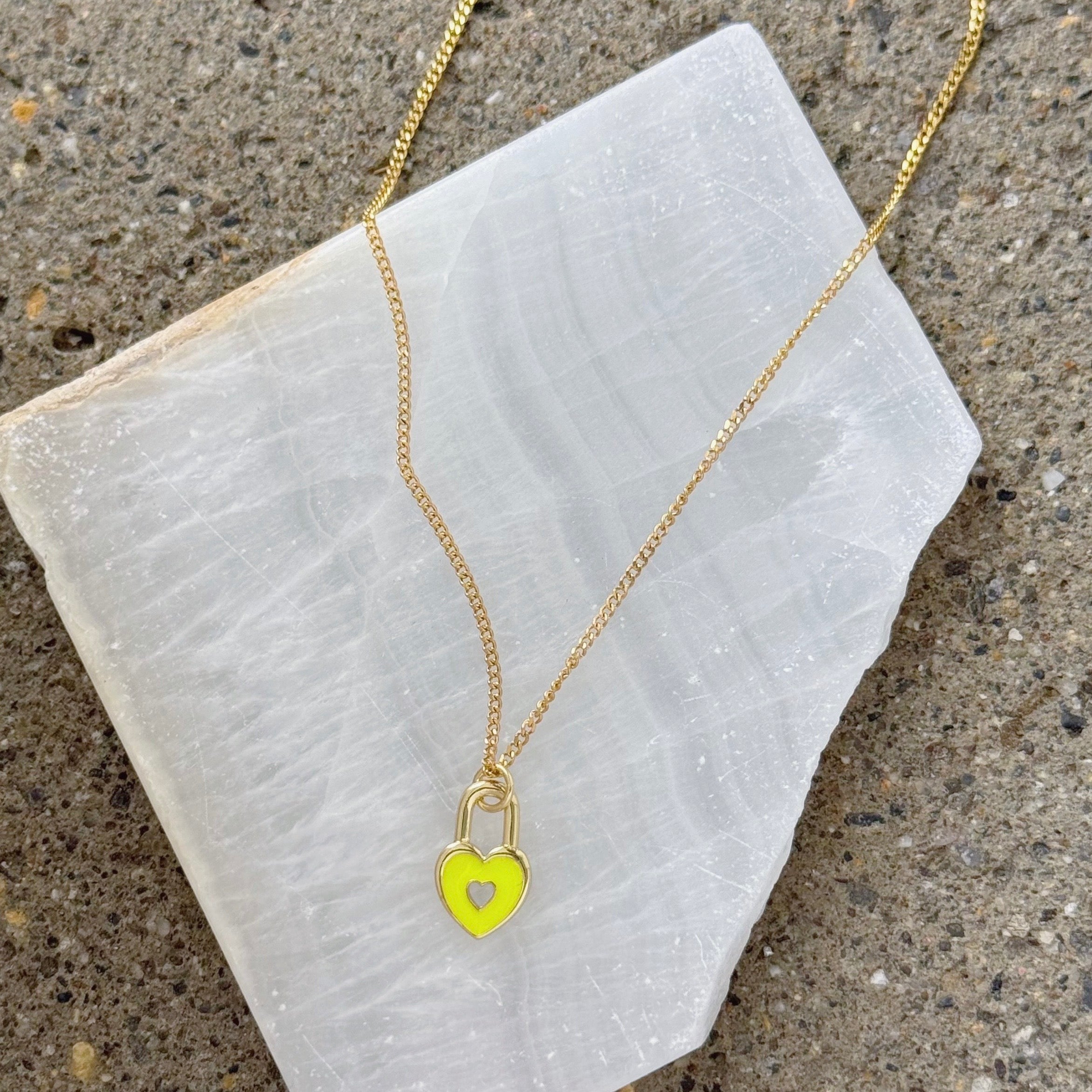 YELLOW ENAMEL HEART LOCK SUPER MINI necklace