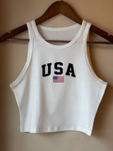 WHITE USA CROP TANK TOP