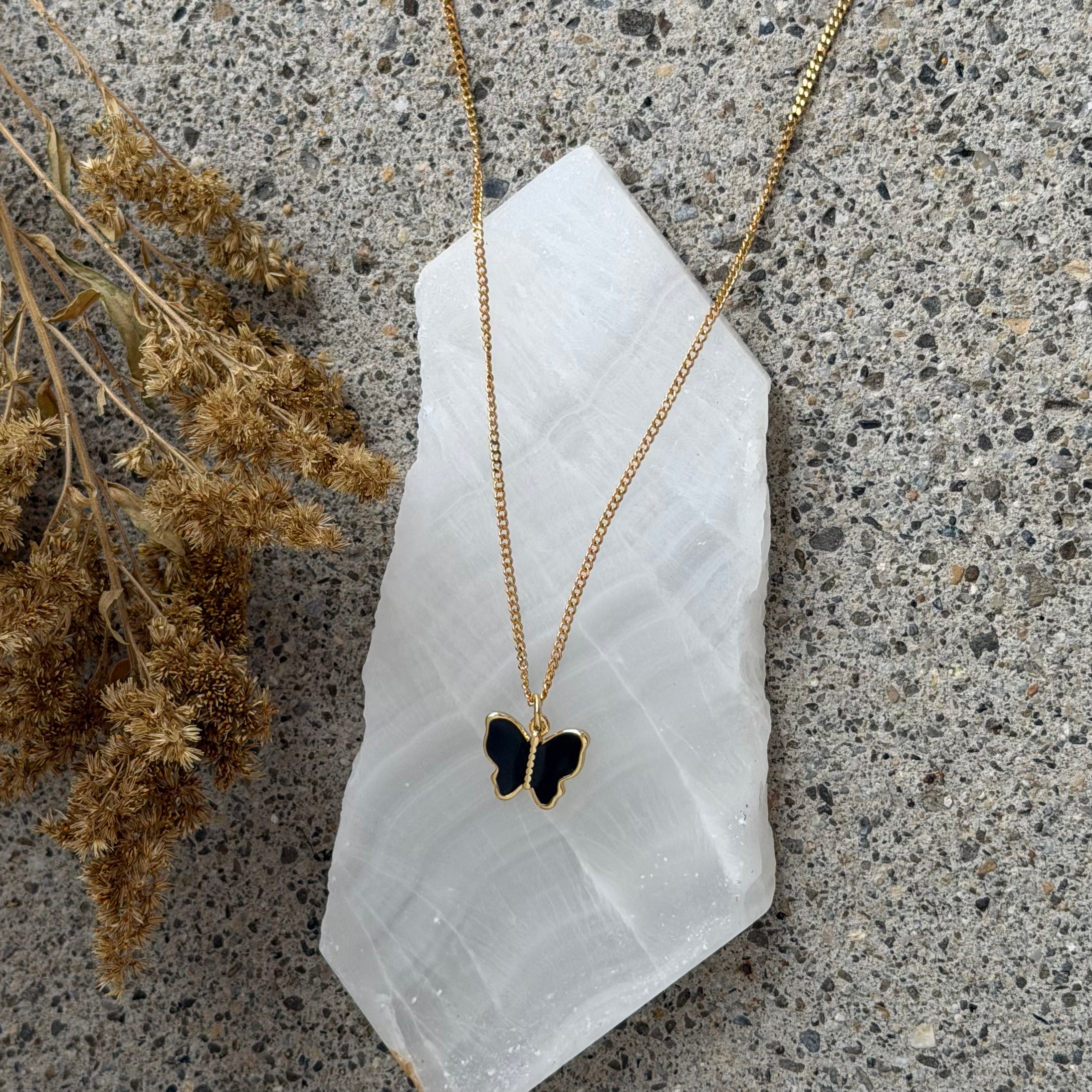 BLACK ENAMEL BUTTERFLY MINI necklace