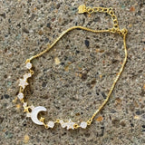 GOLD MOTHER OF PEARL MOON CRYSTAL DAINTY bracelet