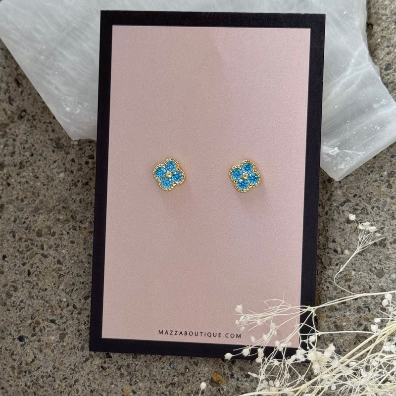 GOOD LUCK AQUAMARINE CRYSTAL STUD earrings
