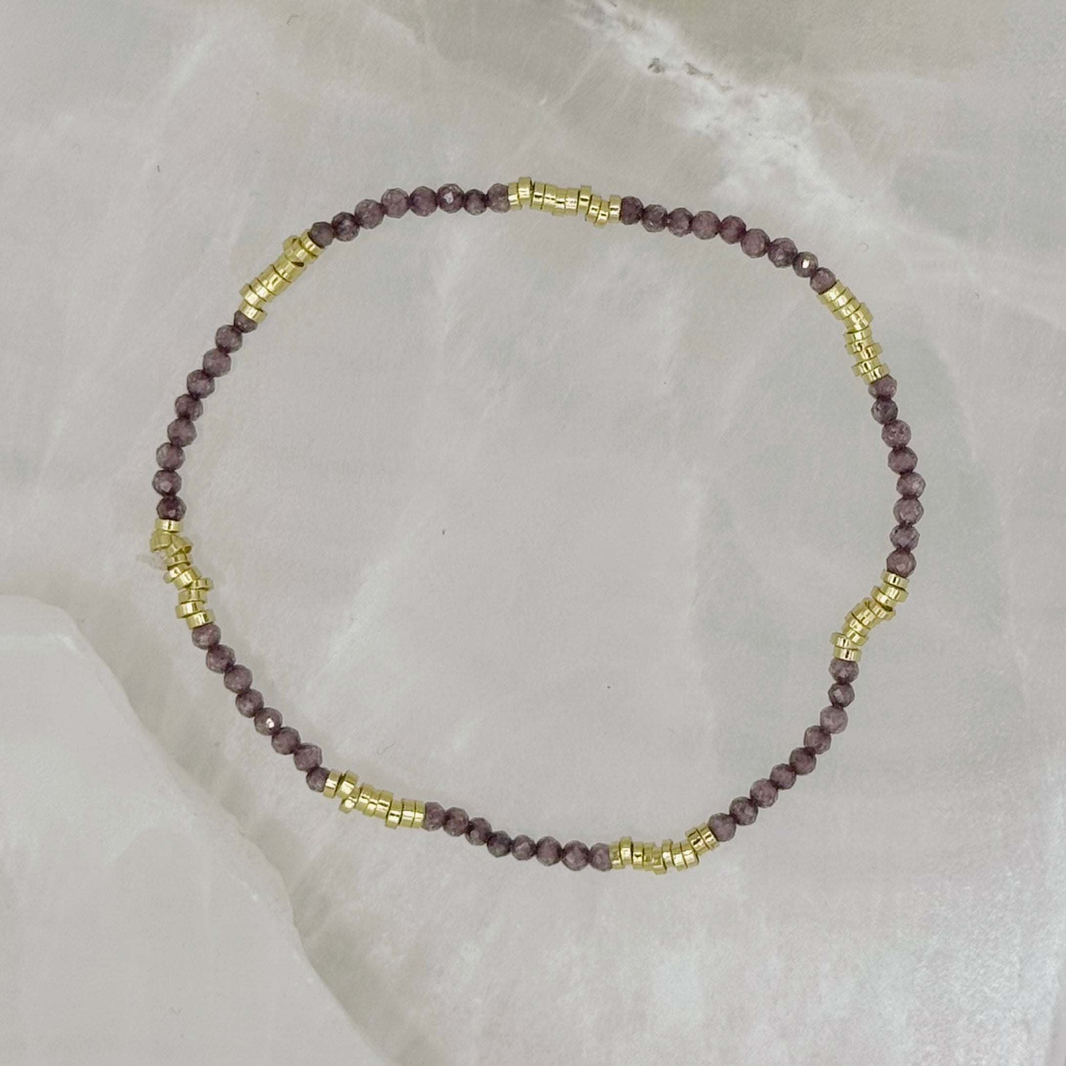 DIAMOND CUT PURPLE & GOLD BEADED STRETCHY bracelet