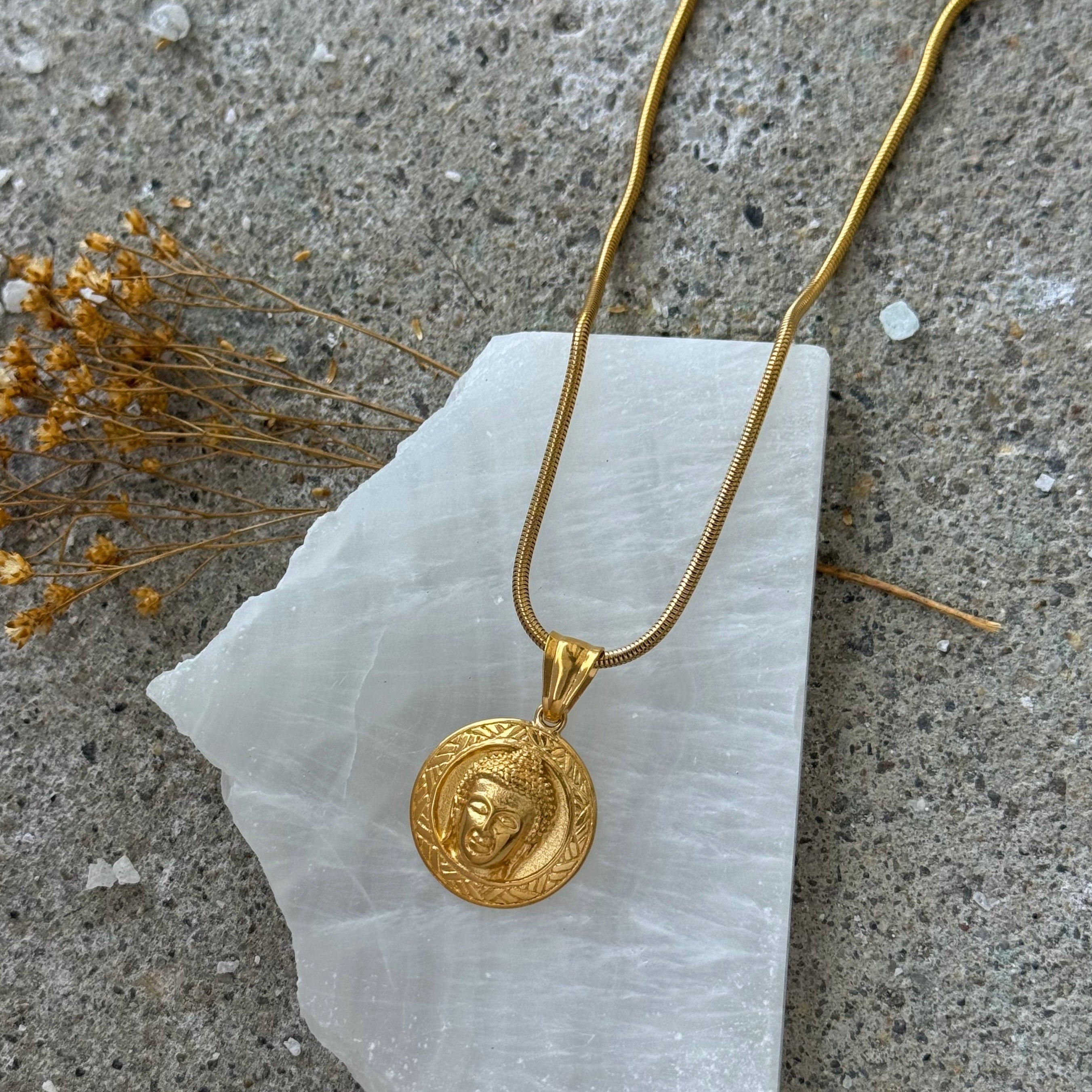 GOLD BUDDHA HEAD MEDALLION necklace