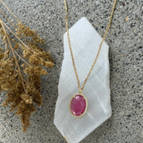 CRYSTAL OVAL DIAMOND CUT PINK RUBY necklace