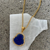 CRYSTAL DARK BLUE BUDDHA GOLD STEEL necklace