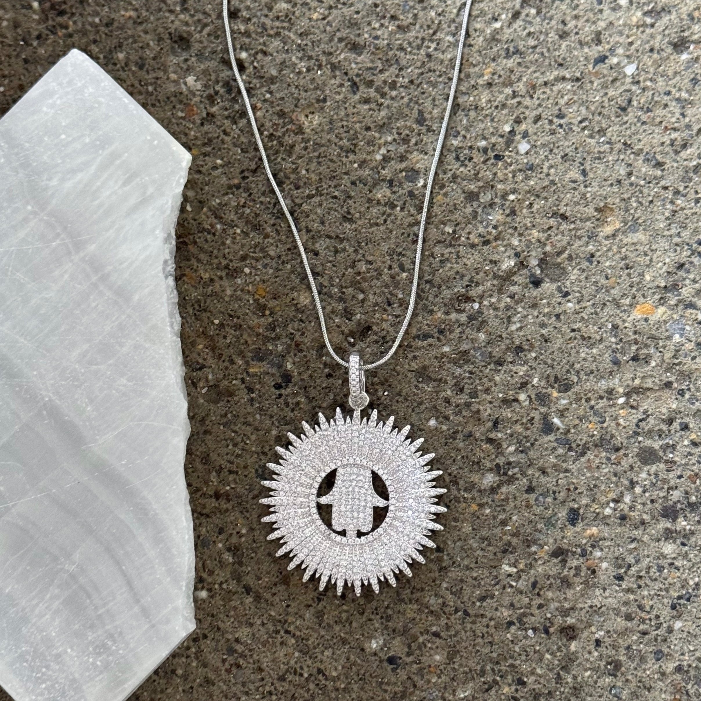 SILVER HAMSA SUN necklace