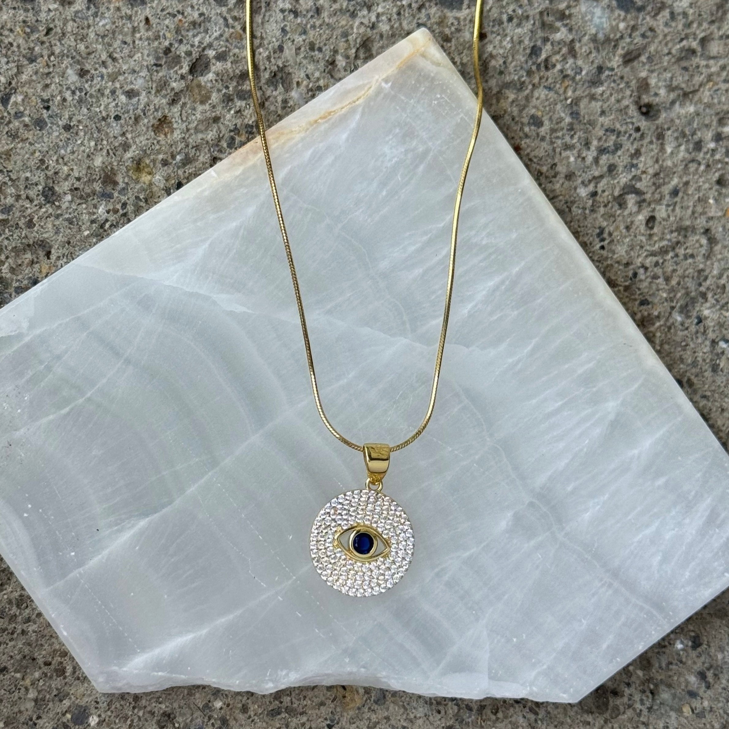 GOLD CRYSTAL ROUND EVIL EYE MINI necklace