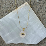 GOLD CRYSTAL ROUND EVIL EYE MINI necklace