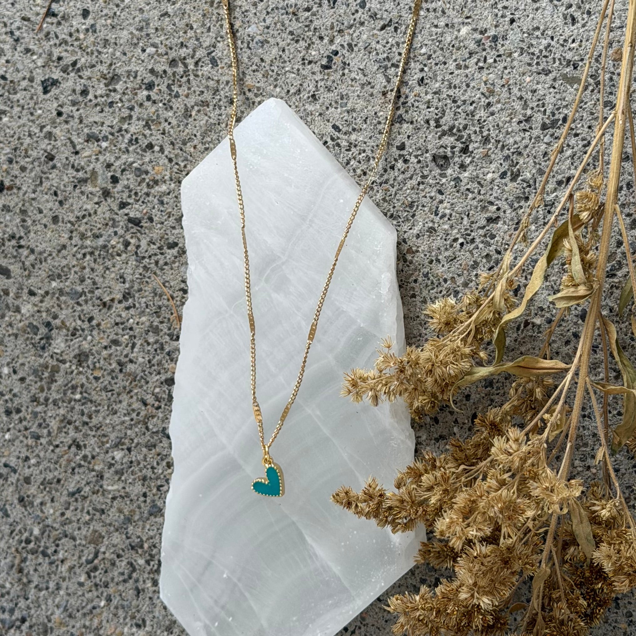 TEAL ENAMEL HEART SUPER MINI necklace