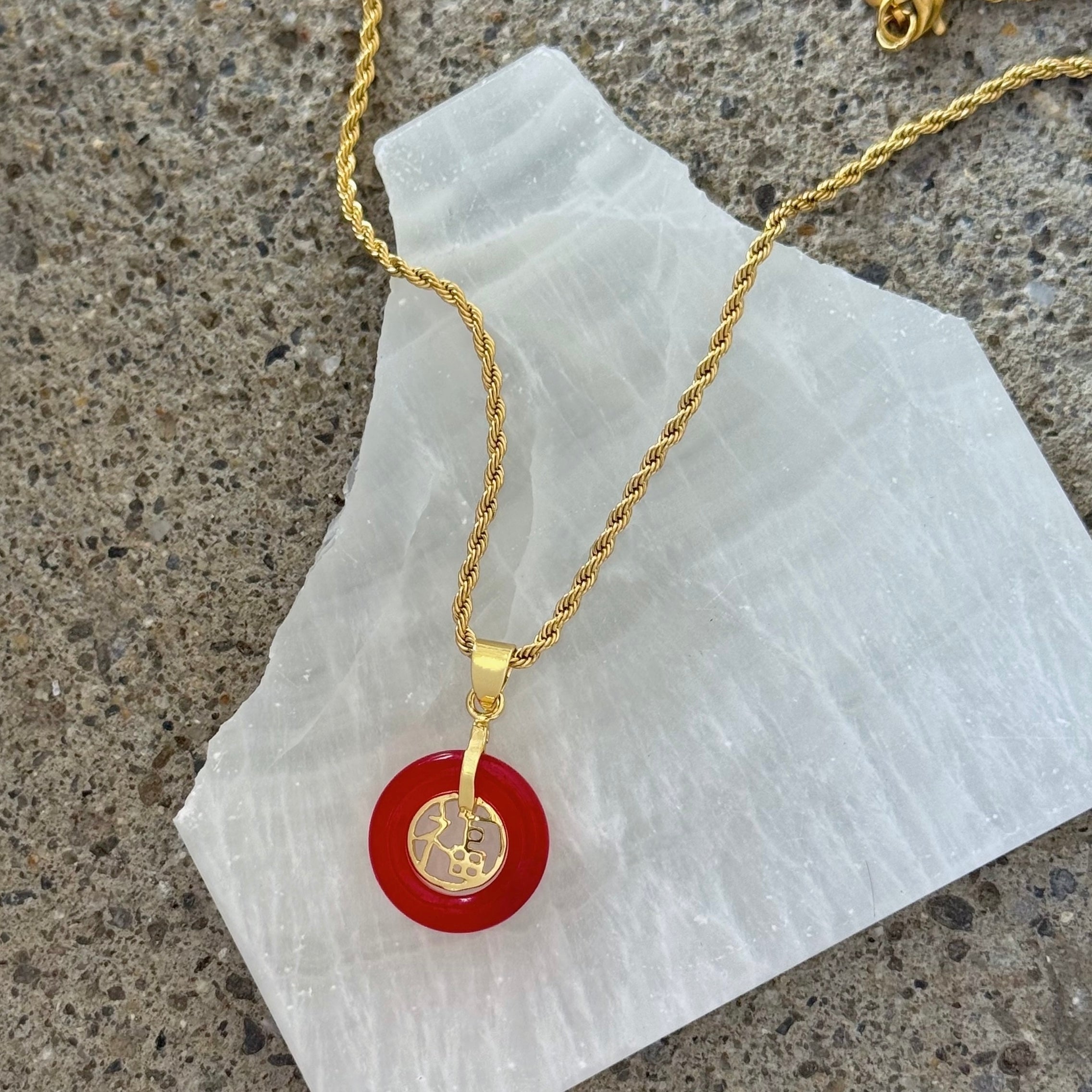 GOOD FORTUNE 18MM RED JADE necklace