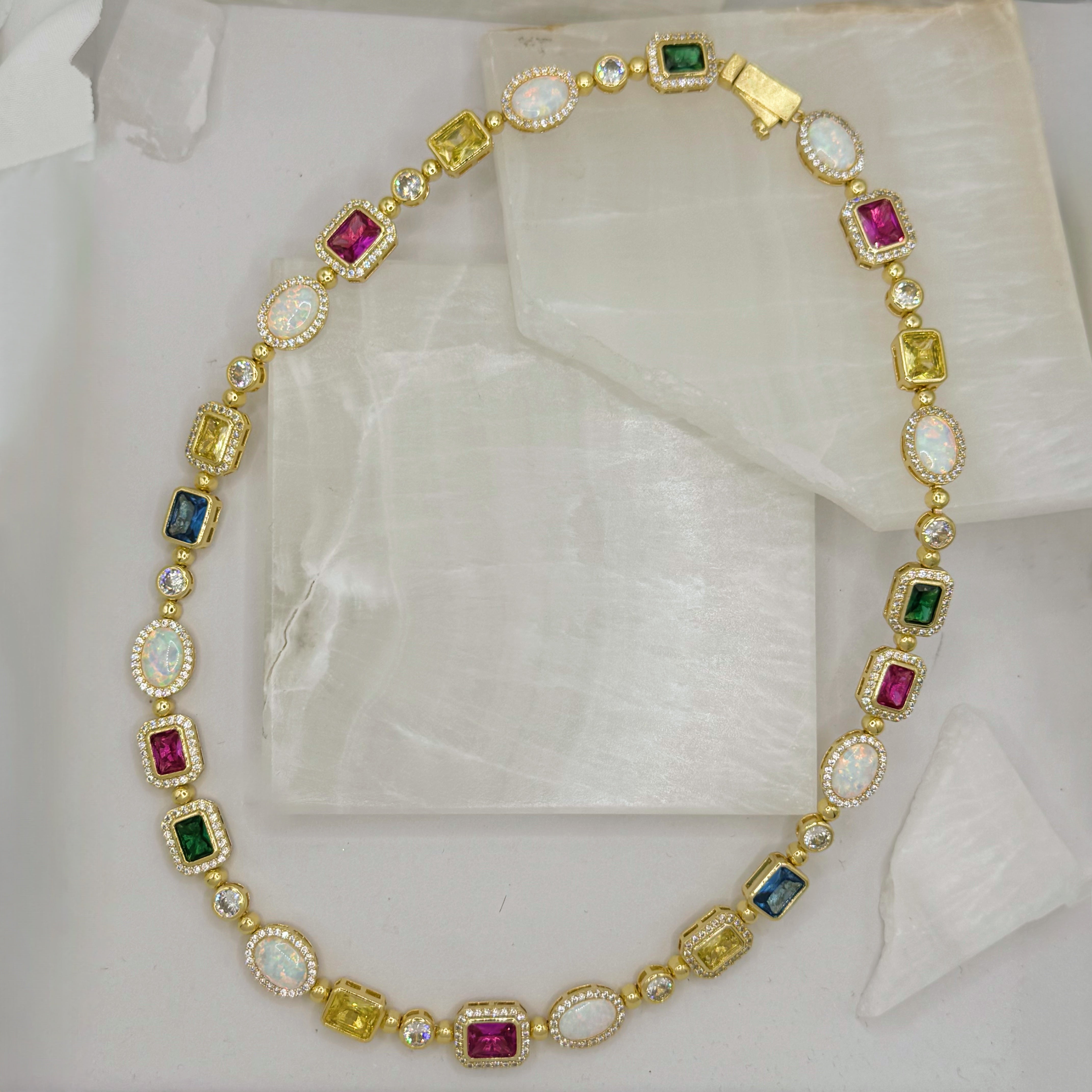 GOLD MULTICOLOR CRYSTAL OPAL necklace