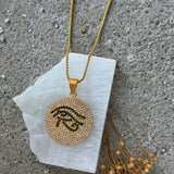 GOLD CRYSTAL EMERALD EYE OF HORUS MEDALLION necklace