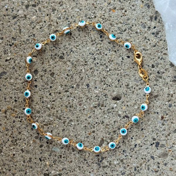 CIRCLE WHITE EVIL EYE anklet
