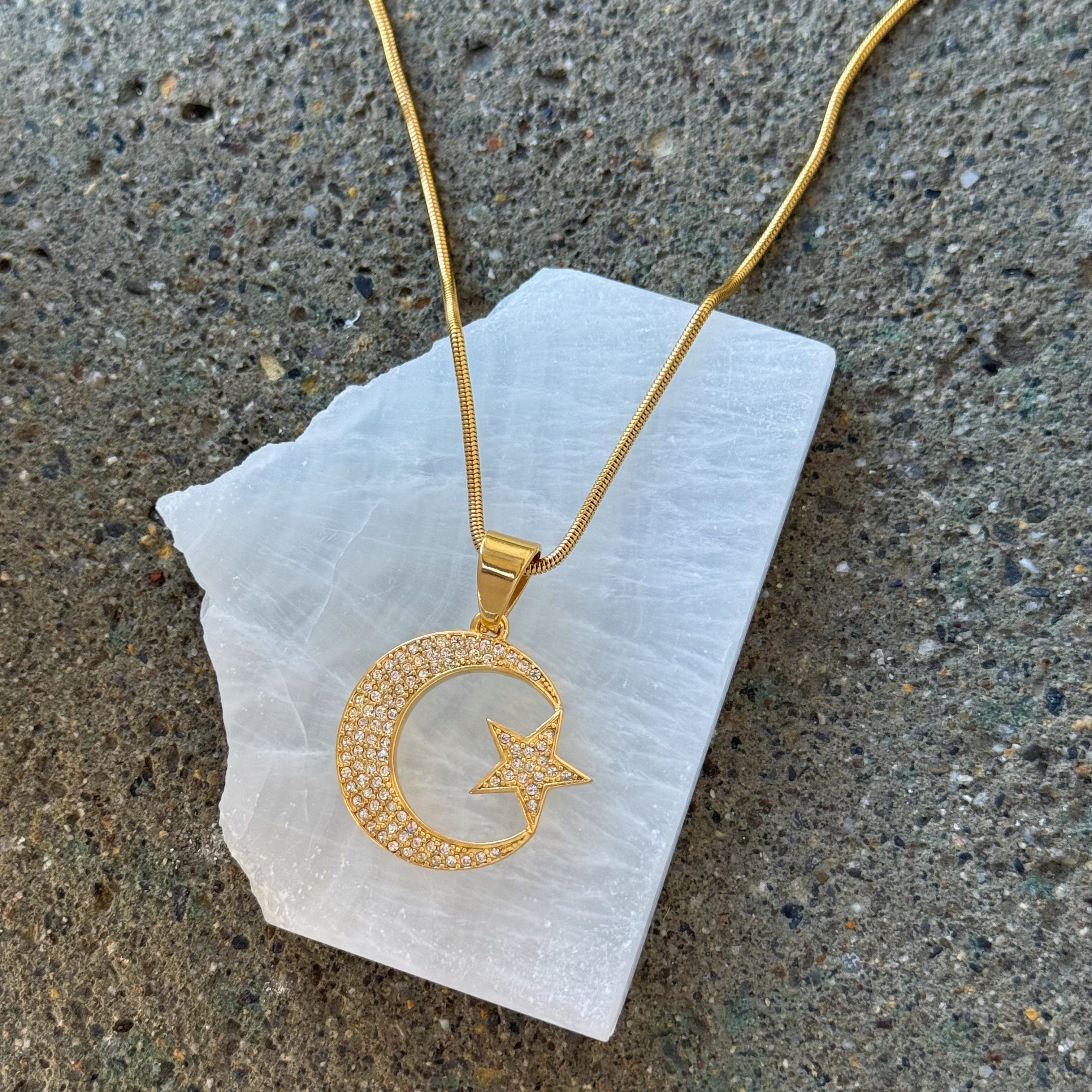 GOLD MOON & STAR CRYSTAL necklace