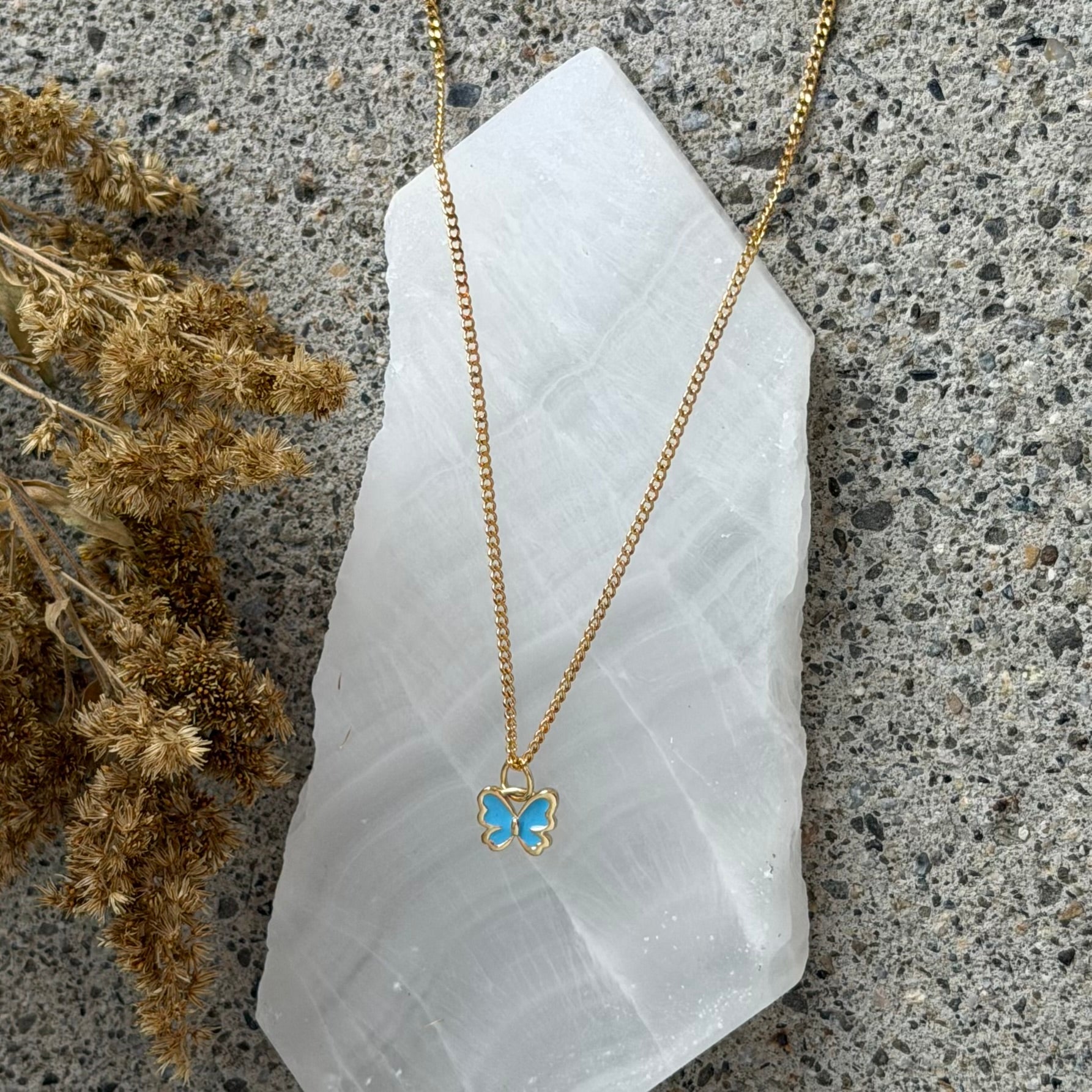 LIGHT BLUE ENAMEL BUTTERFLY SUPER MINI II necklace