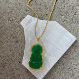 GOLD CRYSTAL KWAN YIN GREEN JADE necklace