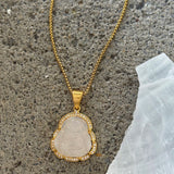 CRYSTAL WHITE BUDDHA GOLD STEEL necklace