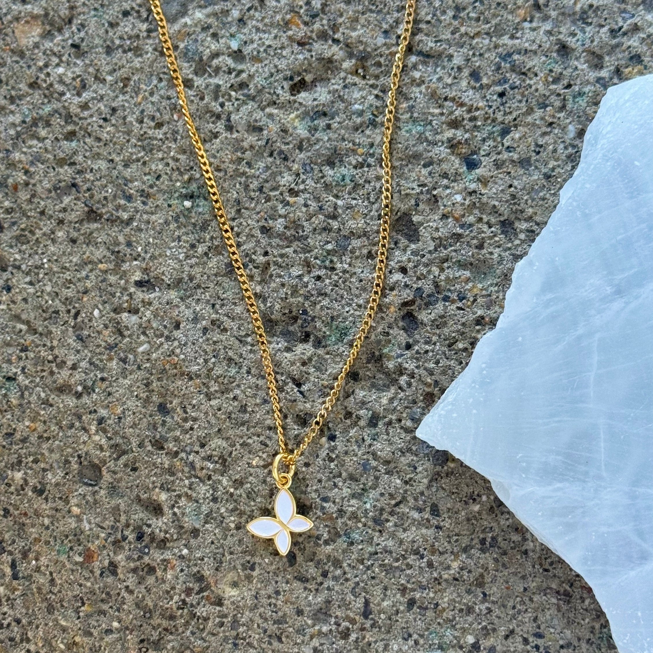 WHITE ENAMEL BUTTERFLY SUPER MINI necklace