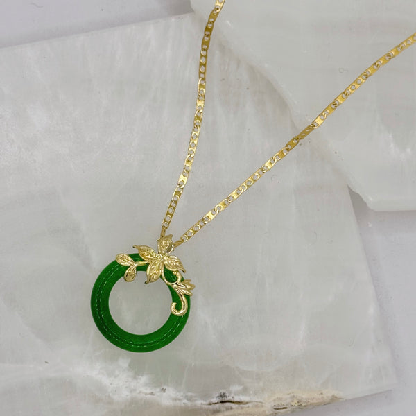 GOLDEN FLOWER ROUND GREEN JADE necklace