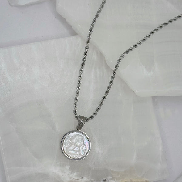 SILVER ANGEL MOTHER OF PEARL necklace