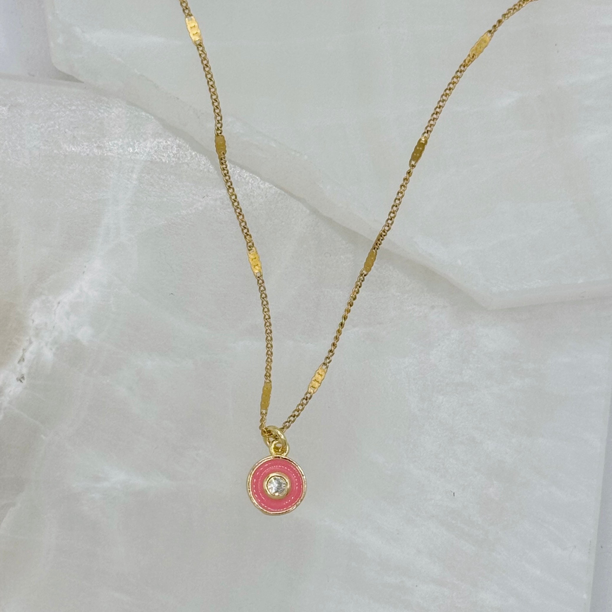 PINK ENAMEL EYE SUPER MINI necklace