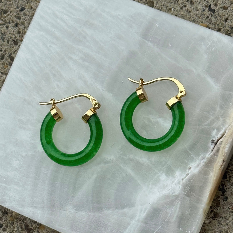 25MM GREEN JADE HOOP earrings