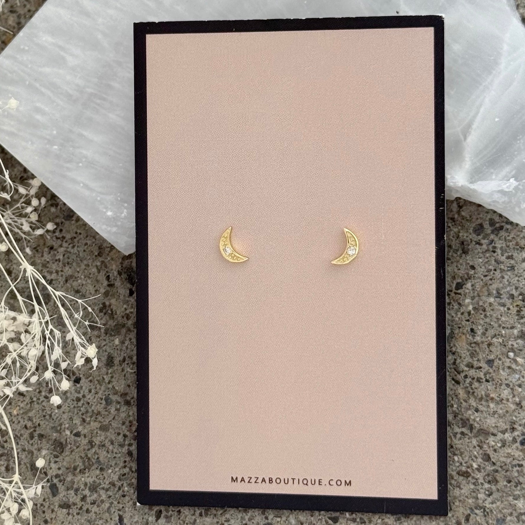 GOLD CRYSTAL CRESCENT MOON STUD earrings