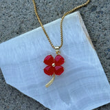LUCKY CLOVER RED JADE necklace