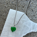 SILVER PAVE CRYSTAL HEART GREEN JADE necklace