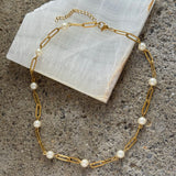 GOLD PAPERCLIP PEARL necklace