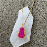 LARGE CRYSTAL KWAN YIN FUCHSIA JADE necklace