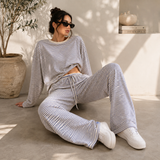 WHITE BLUE STRIPED WIDE LEG pants