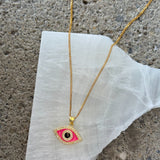 PINK ENAMEL CRYSTAL EVIL EYE necklace