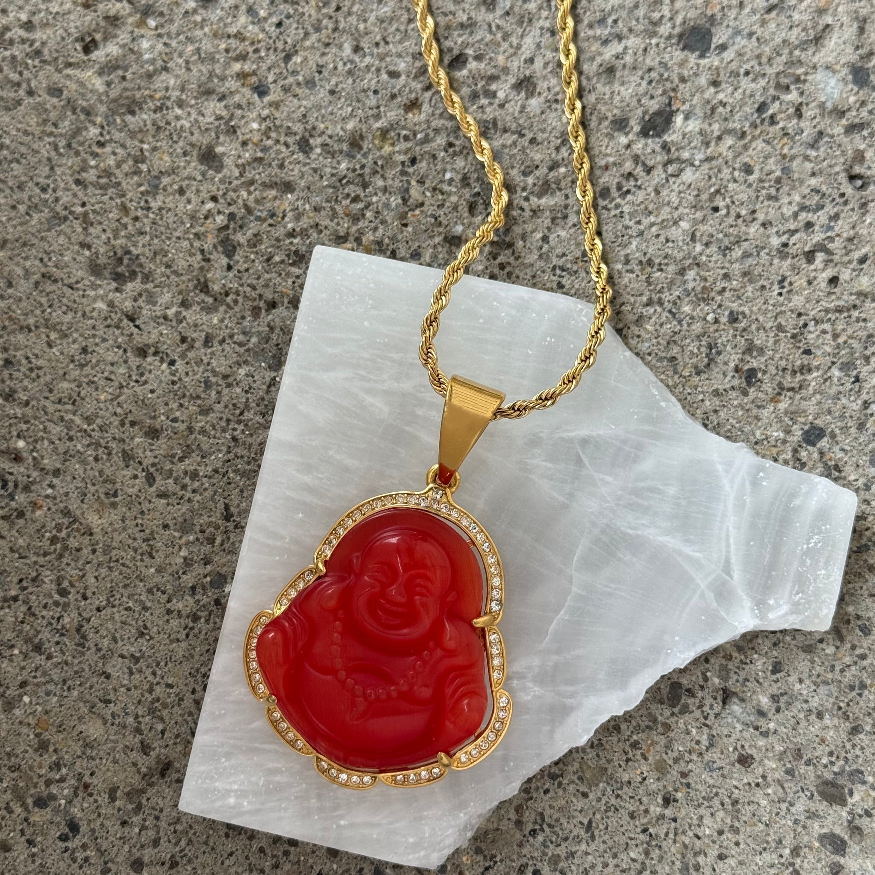 CRYSTAL RED BUDDHA XL STEEL necklace