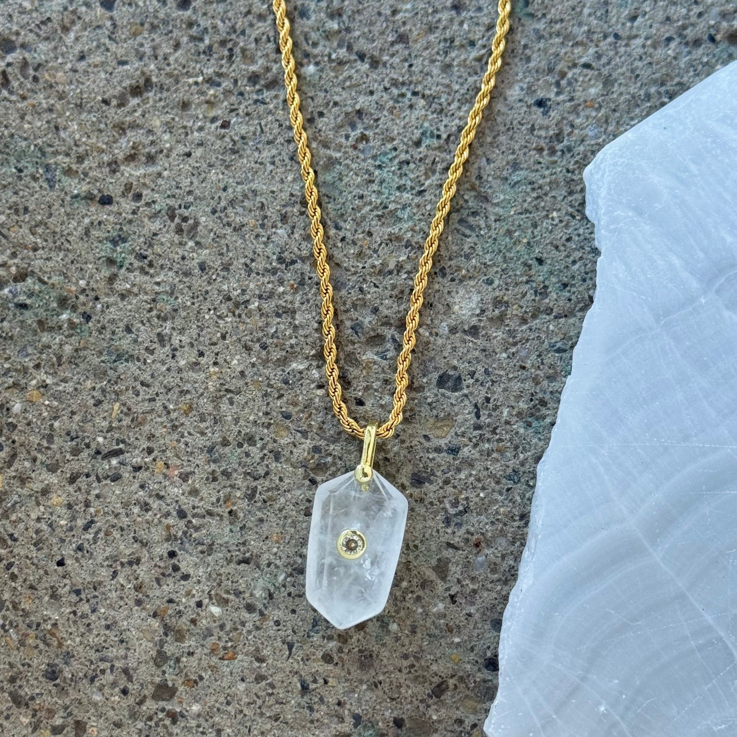 HEXAGON CUT WHITE QUARTZ necklace