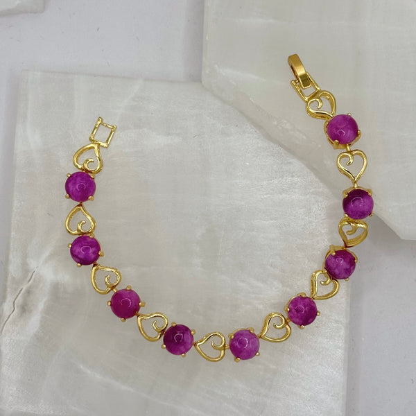 HEART ROUND FUCHSIA JADE braceet