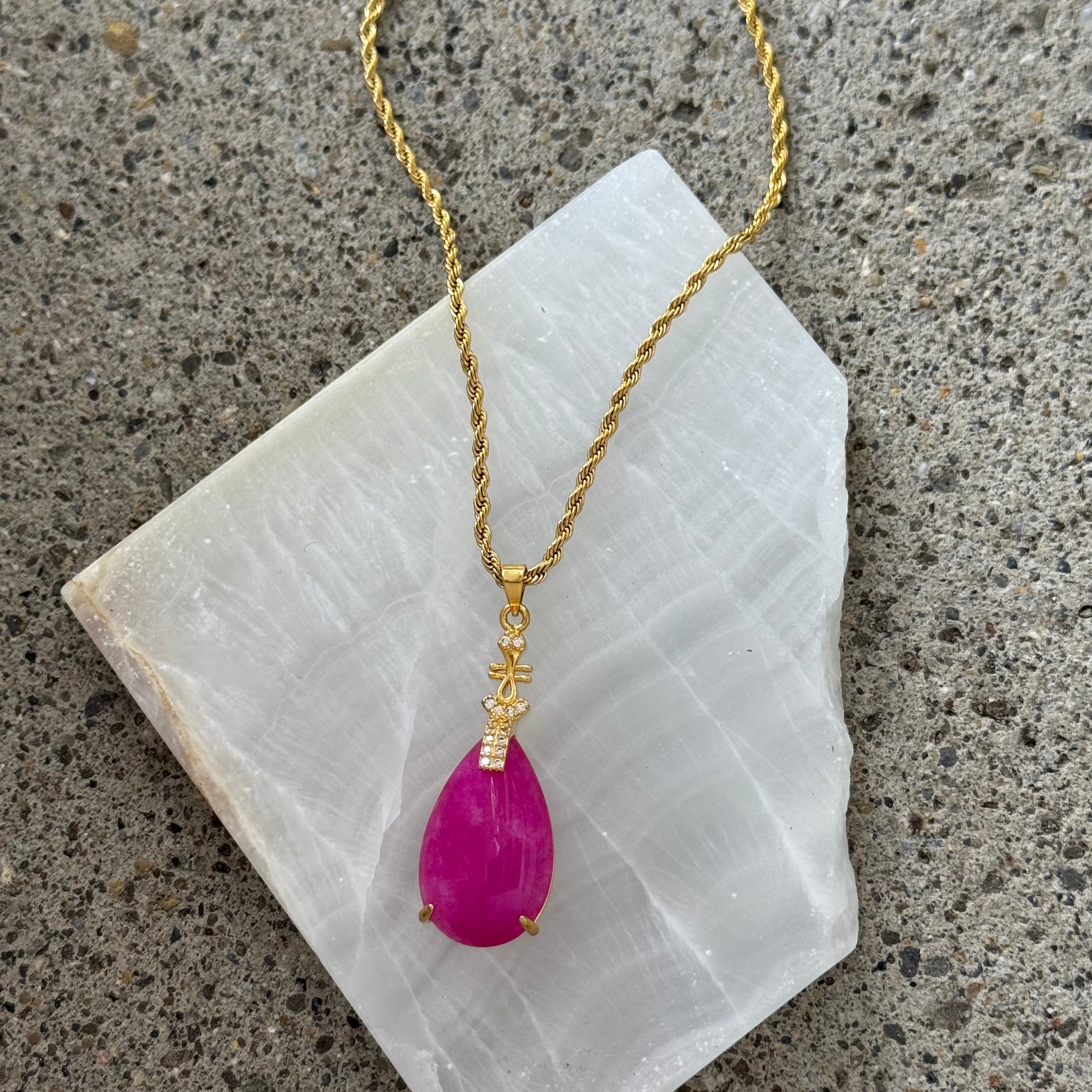 ZARA TEARDROP FUCHSIA JADE necklace