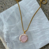 CRYSTAL ROUND PINK JADE necklace