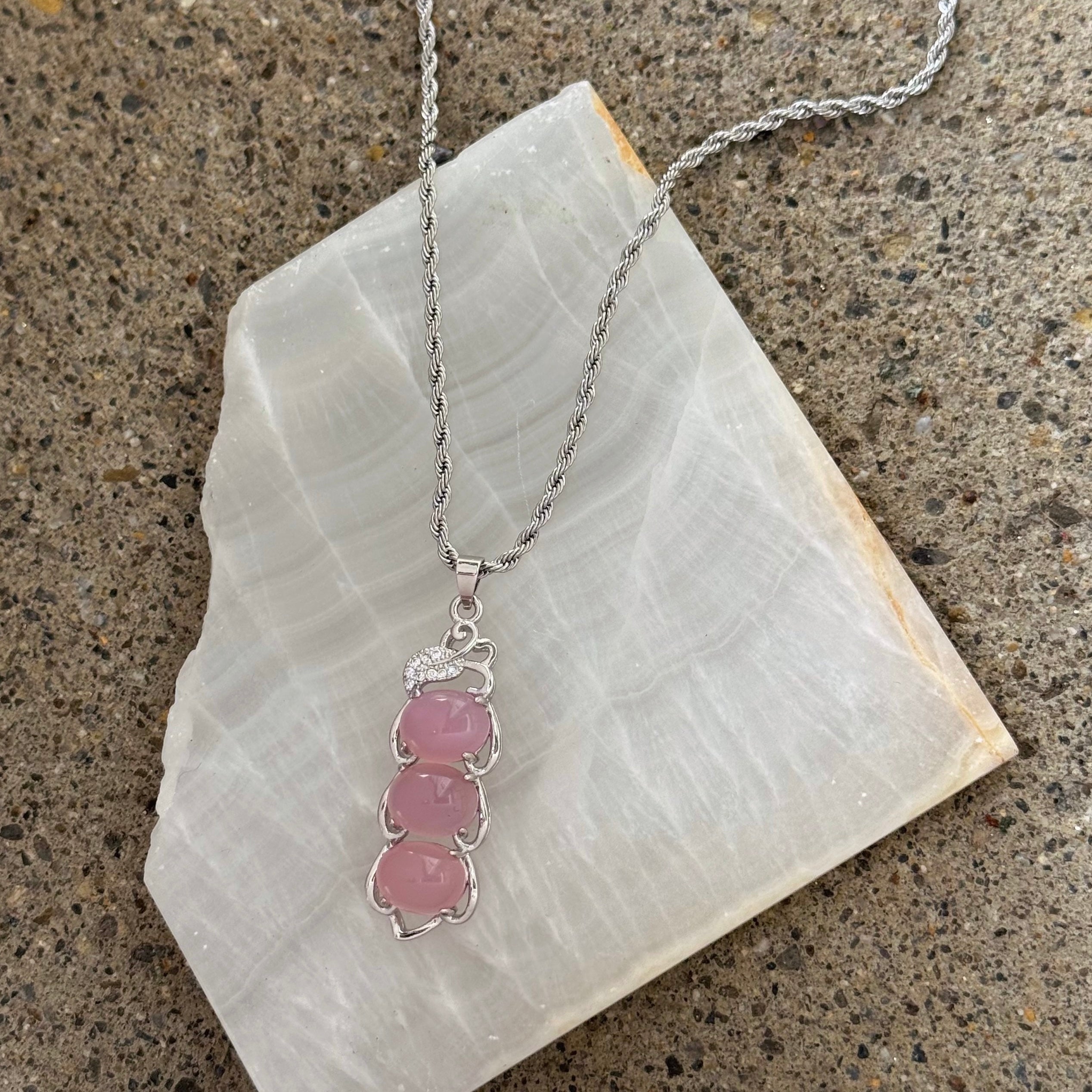 SILVER JEDEN PINK JADE necklace