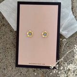 GOLD FLOWER AQUAMARINE CRYSTAL STUD earrings