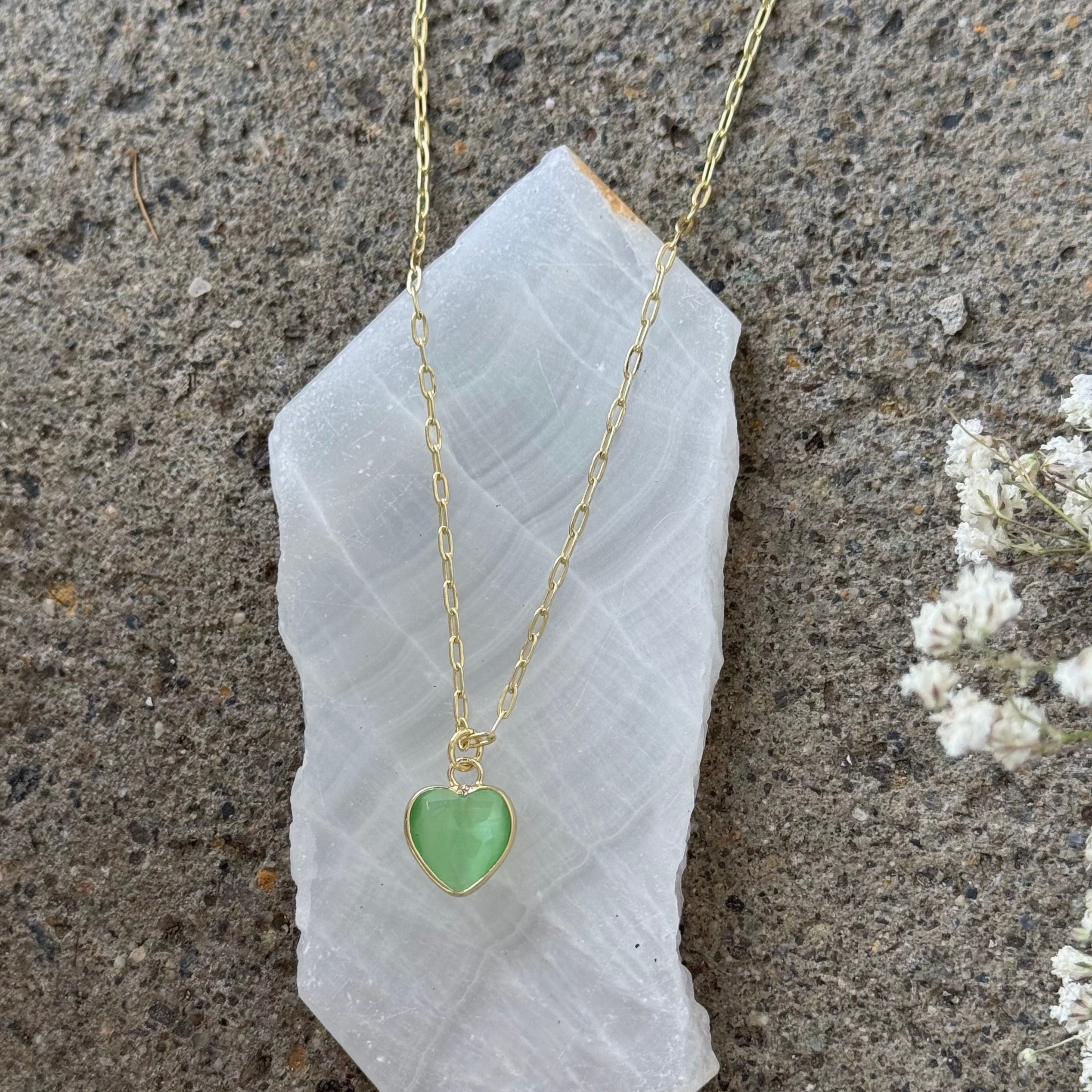 GOLD PERIDOT HEART PAPERCLIP necklace