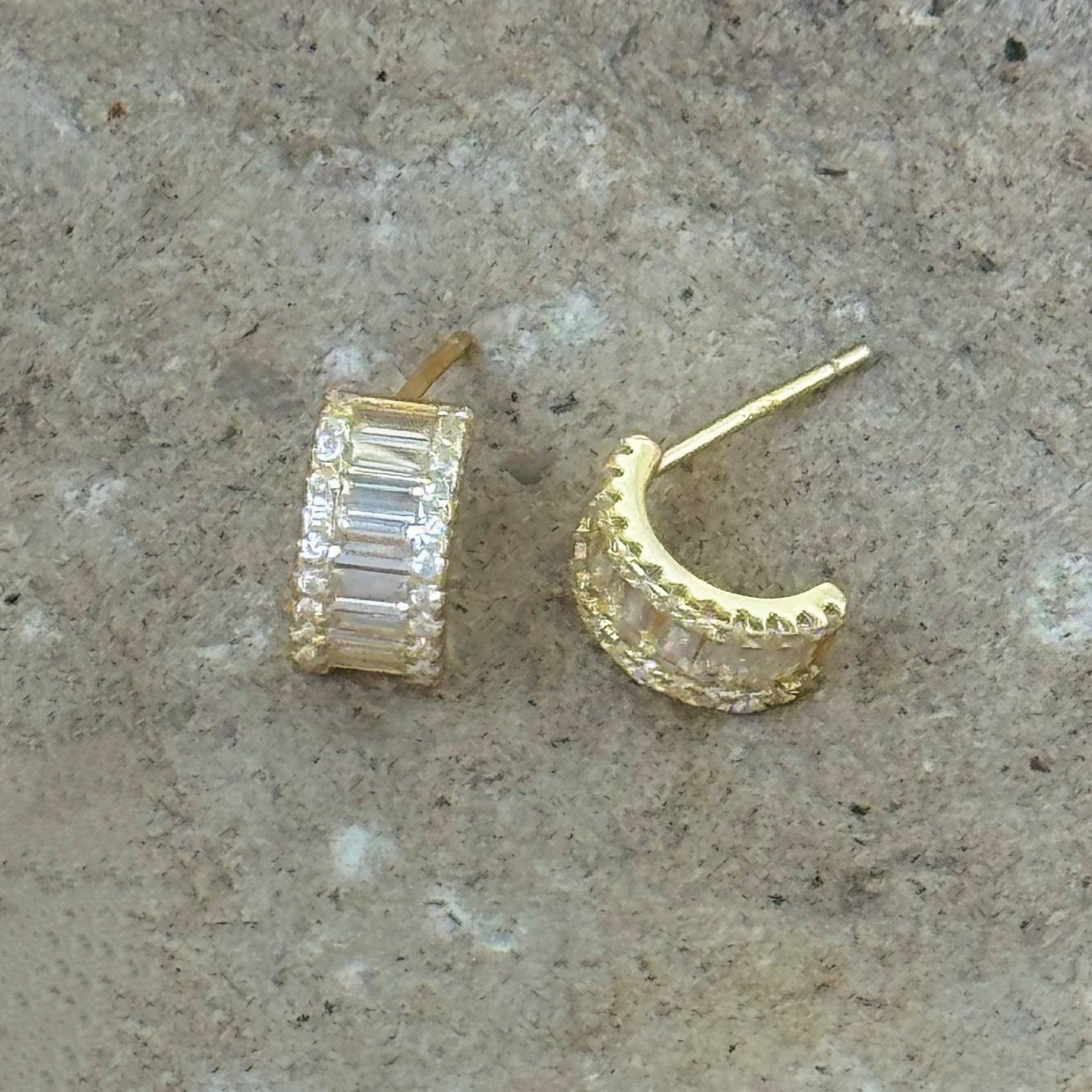 GOLD CRYSTAL BAGUETTE HOOP STUD earrings