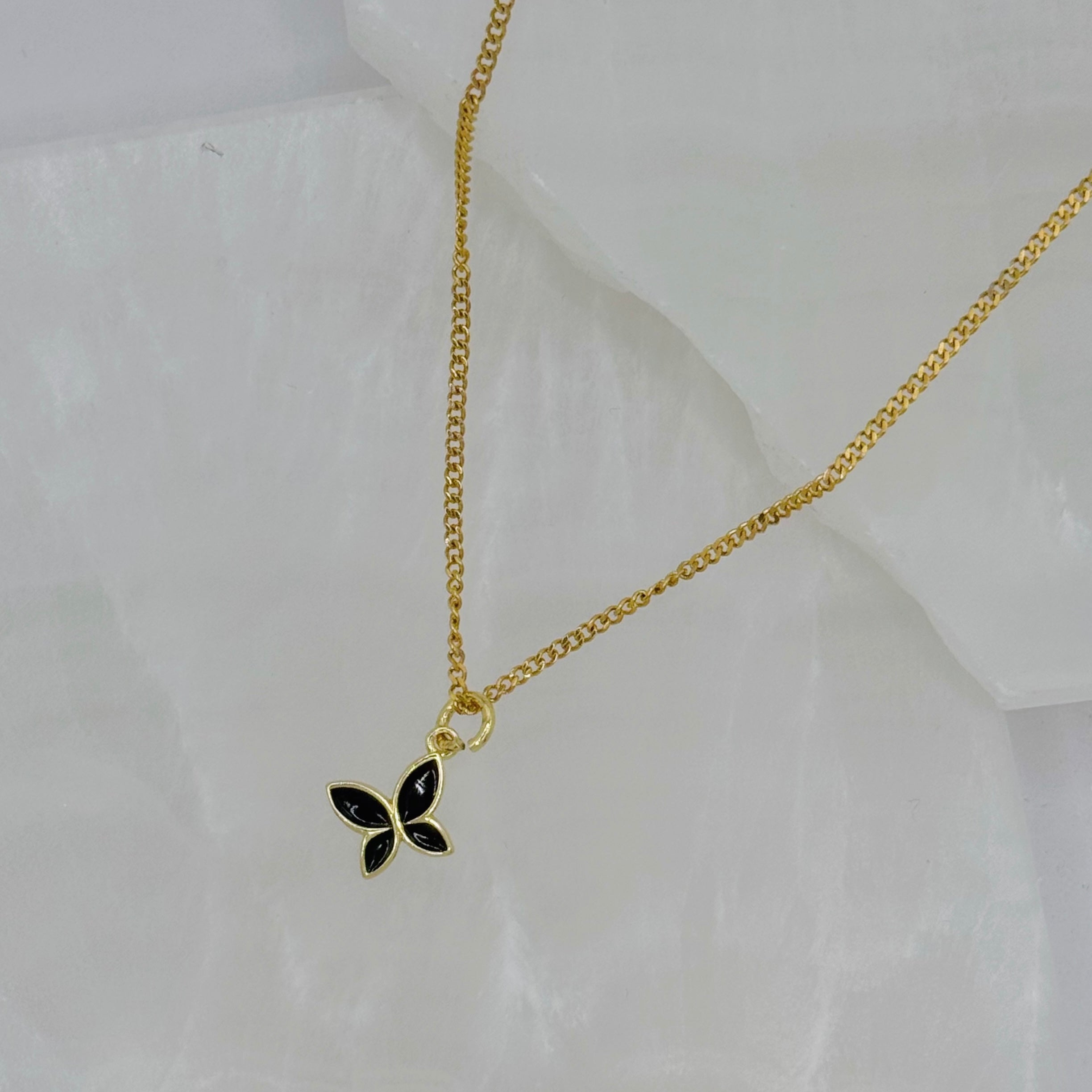BLACK ENAMEL BUTTERFLY SUPER MINI necklace